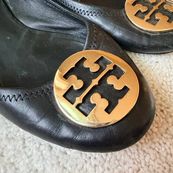 Tory Burch Black Flats with Gold Emblem - Picture 4 of 11